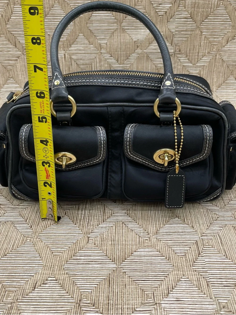 Vtg COACH Y2K Legacy Turnlock Blk Leather & Nylon Mini Boston Satchel Bag 4452